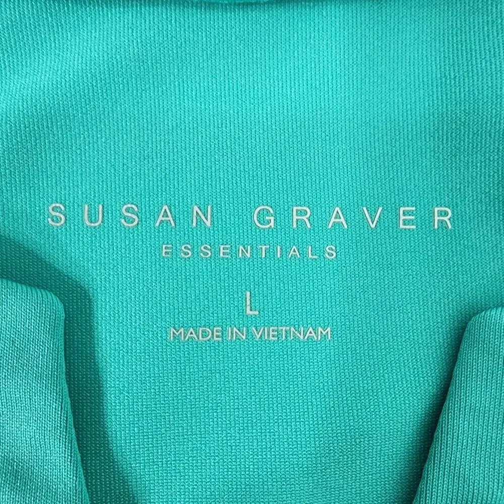 Susan Graver Essentials Top Womens Large Butterknit 3/4 Sleeve Split Neck Green